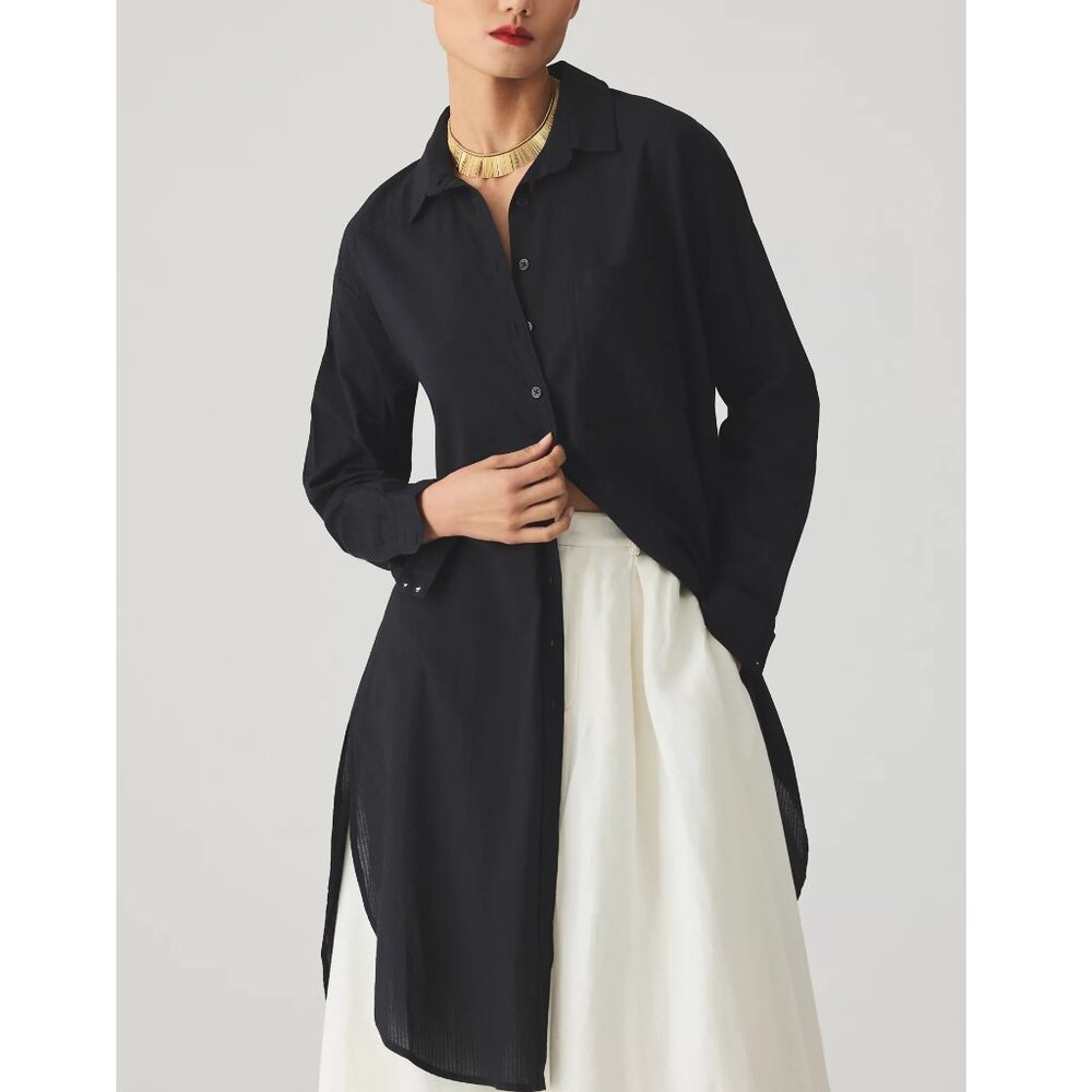 Anthropologie Maeve Textured Stripe Longline Shirt Black Large